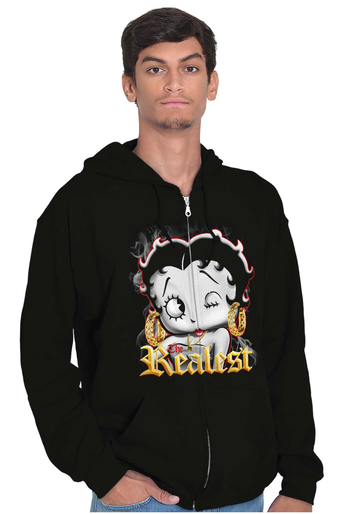 Betty Boop Cartoon Original Gangster Zip Hoodie Sweatshirt Women Brisco Brands X Walmart