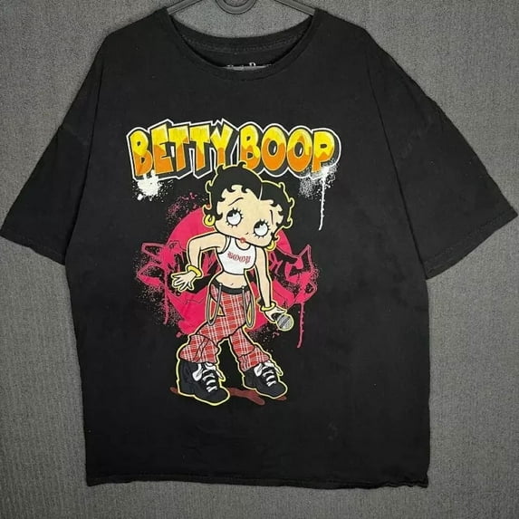 Betty Boop Tshirt Men's 2X Black Graphic Print 90s Retro Style Modern HipHop
