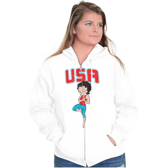 Betty Boop USA Yoga America Gym Women Plus Size Zipper Hoodie Brisco Brands 5X