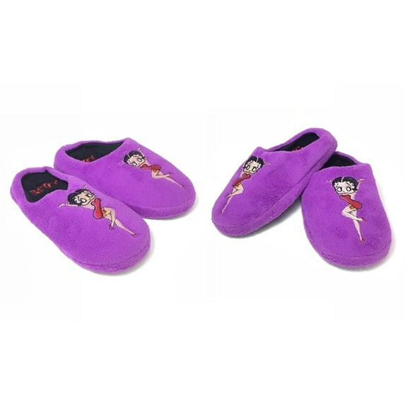 Betty Boop Ultra-Soft Adult Women Plush Pinup Scuffs Cozy Non-Skid Slippers (Large Size 9/10, Purple)
