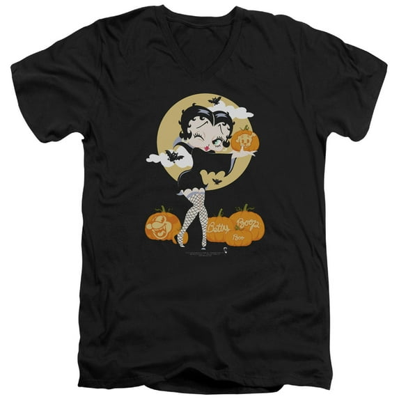 Betty Boop Vamp Pumkins S/S Adult V-Neck T-Shirt 30/1 T-Shirt Black
