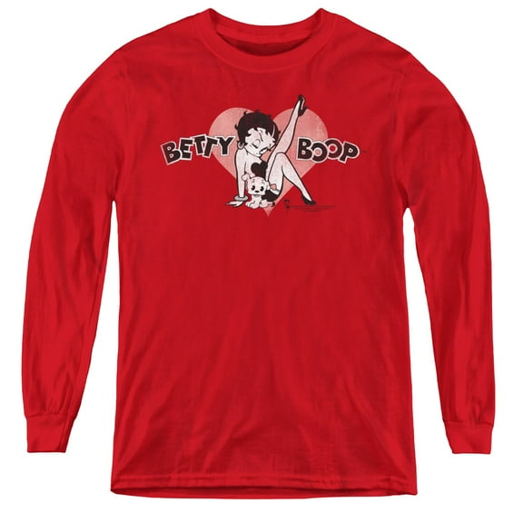 Betty Boop Vintage Cutie Pup Youth Long Sleeve T-Shirt Tee Red
