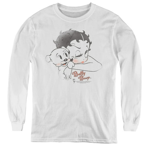 Betty Boop Vintage Wink Youth Long Sleeve T-Shirt Tee White