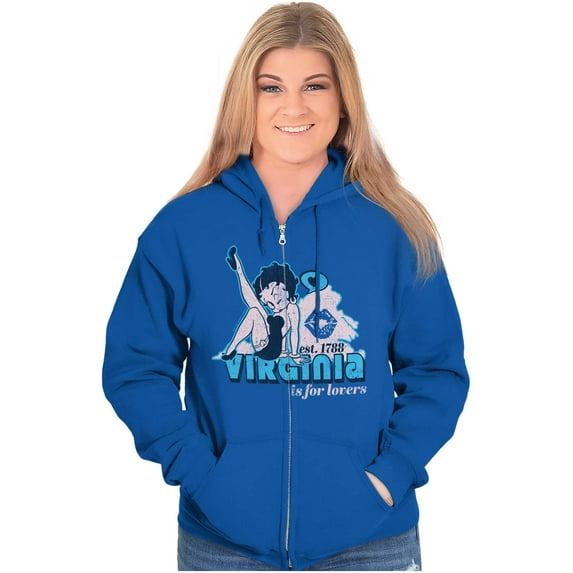 Betty Boop Virginia State Map Outline Zip Hoodie Sweatshirt Women Brisco Brands S