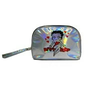 BETTY BOOP Wallet - Clasp Closure or Zip Around Clutch Wallet Wristlet Phone Case Organizer Wallet with Wrist Strap (Silver Pouch/Wallet)