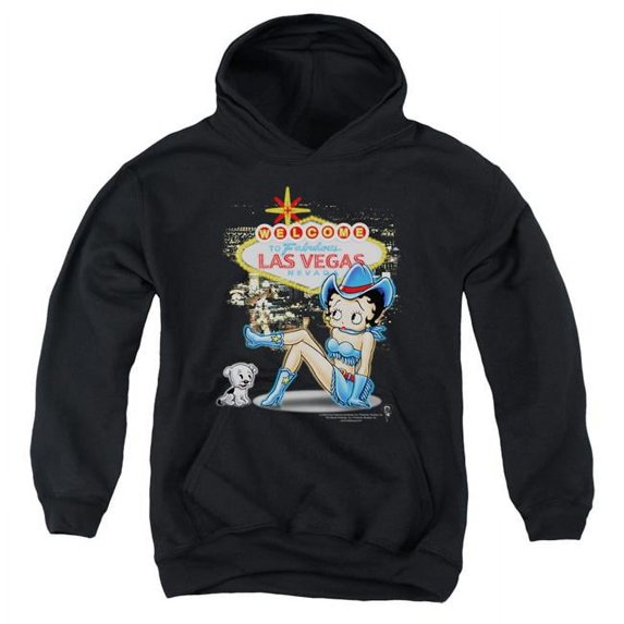 Betty Boop & Welcome Las Vegas-Youth Pullover Hoodie, Black - Large