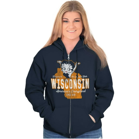 Betty Boop Wisconsin State Outline Women Plus Size Zipper Hoodie Brisco Brands 2X