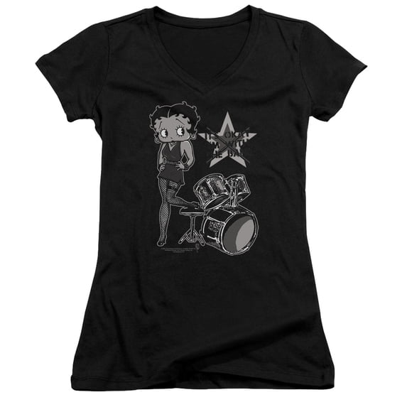 Betty Boop - With The Band - Juniors Cap Sleeve V-Neck Shirt - Medium