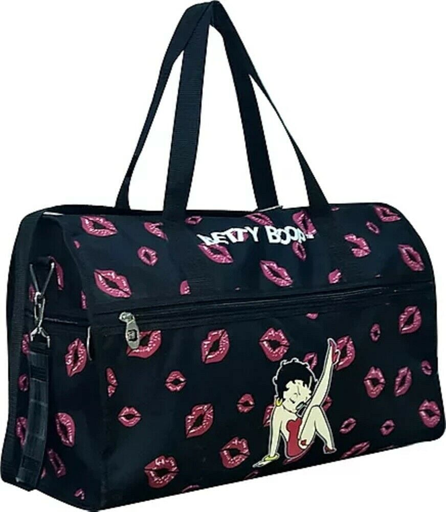 ★TOUT Y EST★ Betty Boop Glossy Square Duffle Shoulder Bag Authentic Betty Boop Canvas Duffel Bag with Kick & Heart