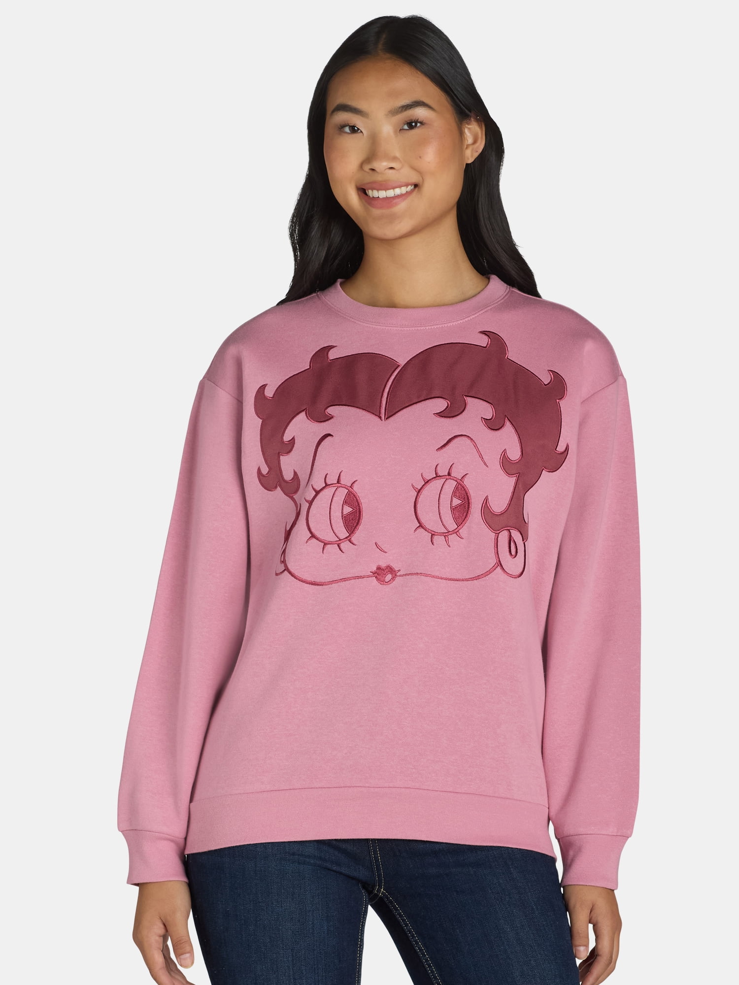 Betty Boop Women's Embroidered Graphic Sweatshirt, Sizes XXS