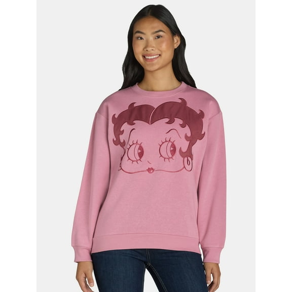Betty Boop Women’s Embroidered Graphic Sweatshirt, Sizes XXS-XXL