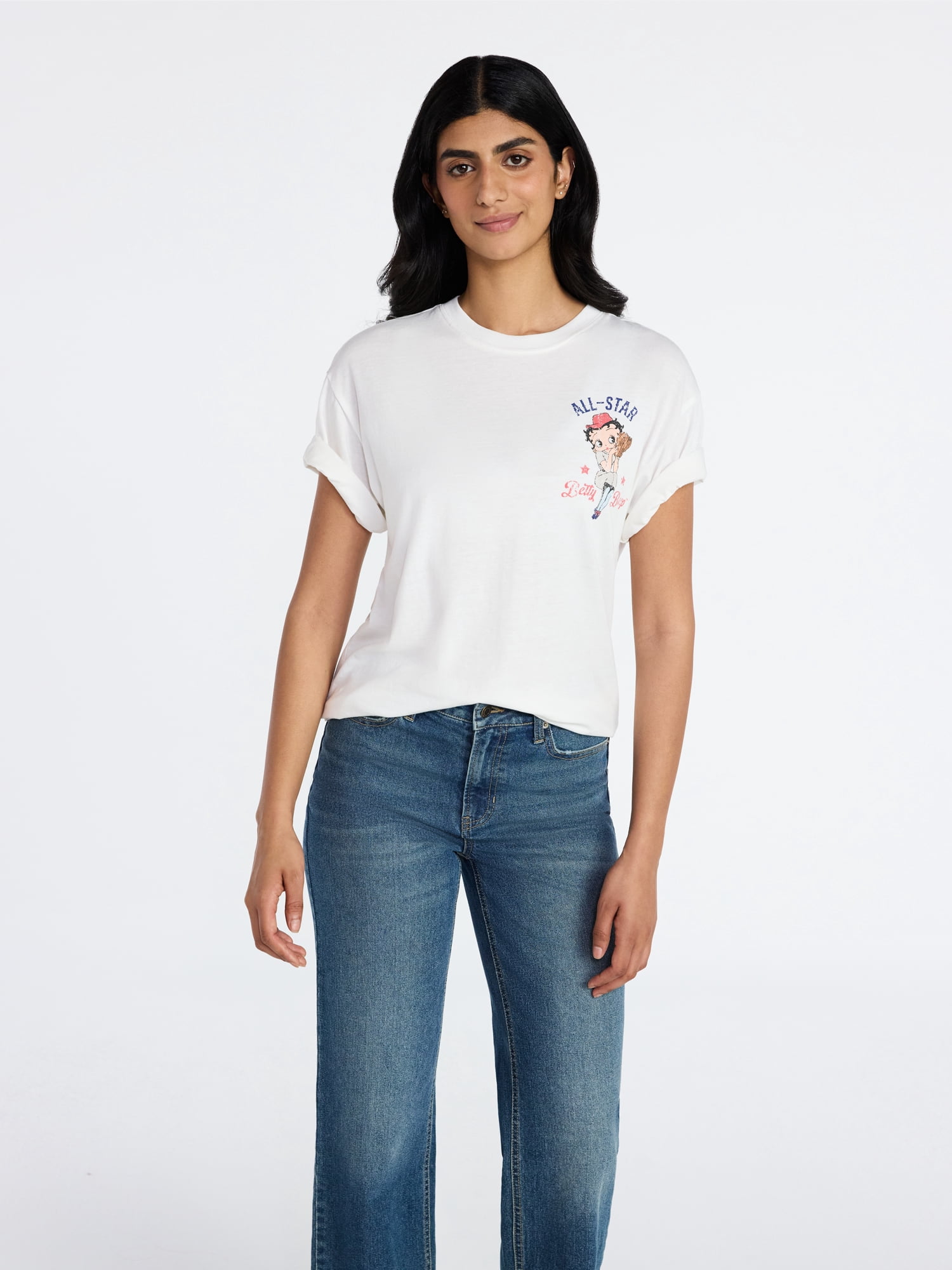 Betty Boop Women's Americana Front Back Graphic Tee with Short Sleeves, Sizes XXS-XXL