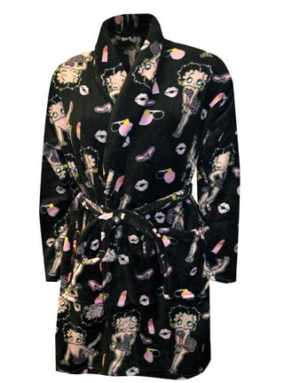 Betty Boop One Piece Footed PJs Sleepwear Pajamas Womens Zipper Black  Fleece Med