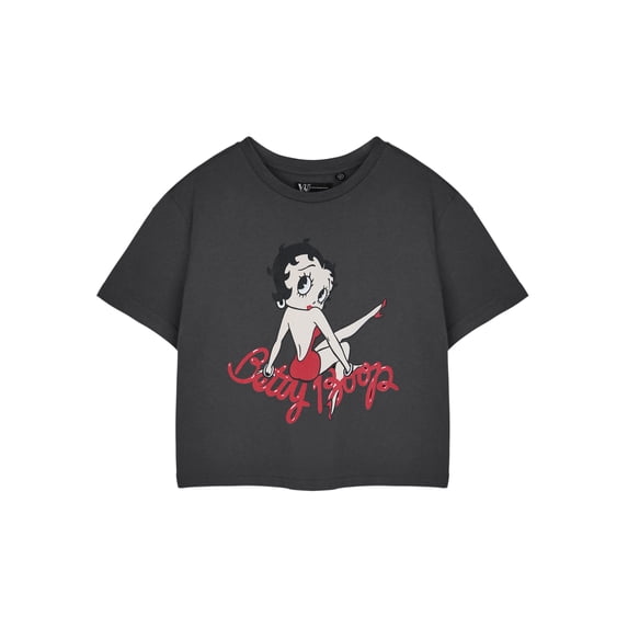 Betty Boop Womens Grey Cropped Short Sleeved T-Shirt