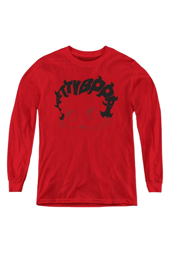 Betty Boop Word Hair Youth Long Sleeve T-Shirt Tee Red