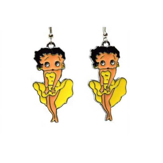 Betty Boop Yellow Earrings with Dress Blowing Classic Design Jewelry J-BBE-9