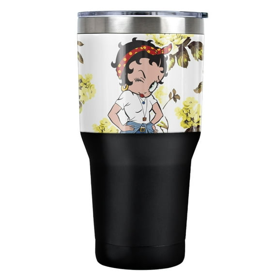 Betty Boop Yellow Flowers Stainless Steel Tumbler 30 oz Coffee Travel Cup, Vacuum Insulated & Double Wall with Leakproof Sliding Lid
