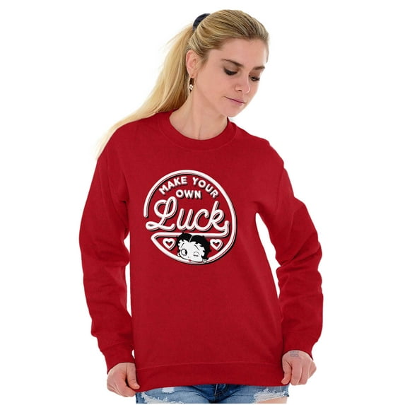Betty Boop Your Own Luck Girl Power Women Crewneck Sweatshirt Brisco Brands 3X