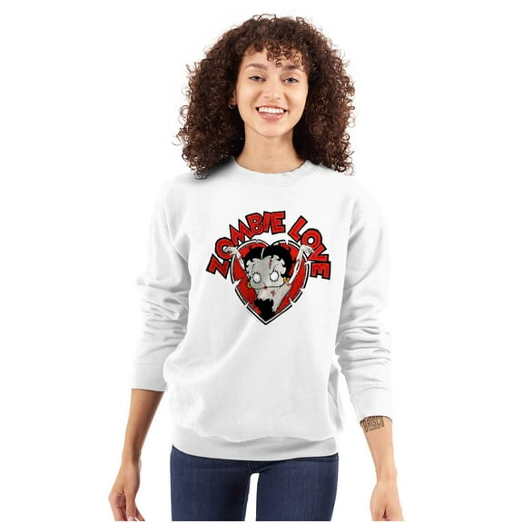 Betty Boop Zombie Love Heart Women Crewneck Sweatshirt Brisco Brands S