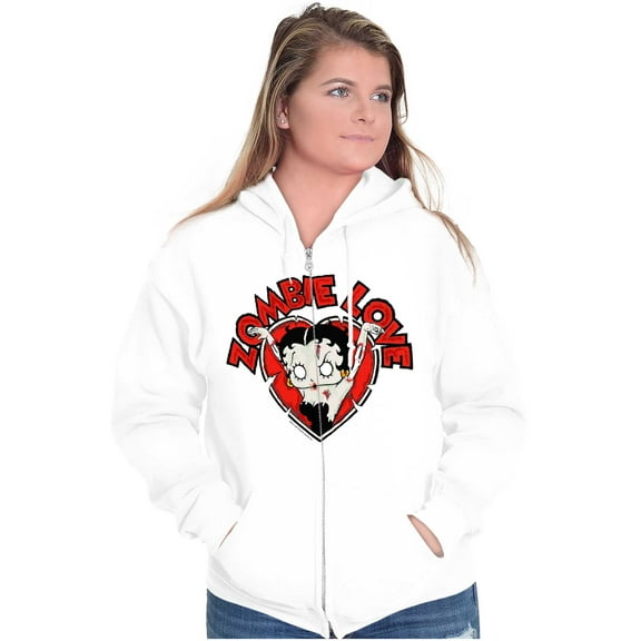 Betty Boop Zombie Love Heart Zip Hoodie Sweatshirt Women Brisco Brands S