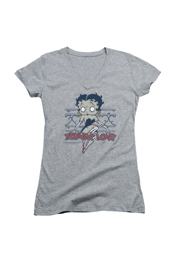 Betty Boop Zombie Pinup Junior Women's T-Shirt V-Neck Athletic Heather