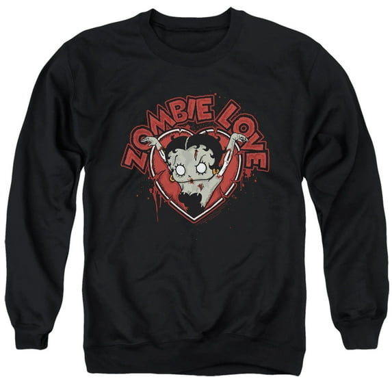 Betty Boop/heart You Forever - Adult Crewneck Sweatshirt - Black - Sm