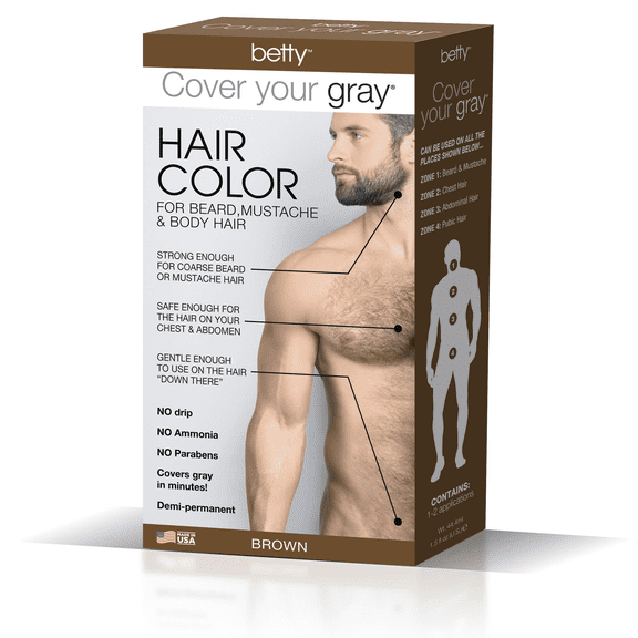 Betty Cover Your Gray Mens Hair Color for Beard, Mustache & Body Hair - Black