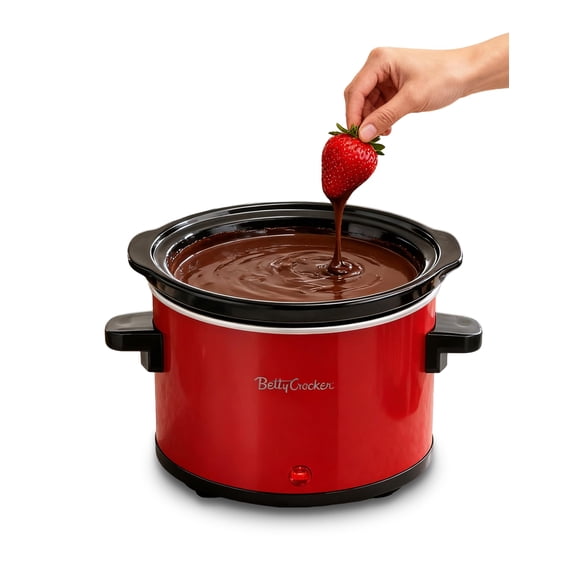 Betty Crocker 0.7-Quart Mini Slow Cooker, Chocolatier & Simmer Pot, Electric Pot with Removable Stoneware Crock, Cool Touch Handles, Tempered Glass Lid, Perfect for Fondue & Dips, BC-2555R, Red