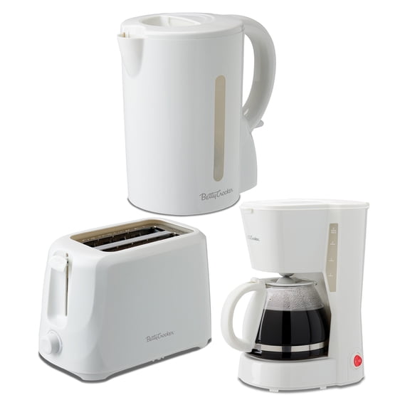 Betty Crocker 3-Piece Kitchen Appliance Set with 5-Cup Automatic Drip Coffee Maker, 7.1-Cup Electric Kettle, and 2-Slice Toaster, BC-4995W