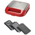 thumbnail image 1 of Betty Crocker 3-in-1 Indoor Grill, Sandwich / Panini Press & Waffle Maker Plus, Electric Grill Indoor with Interchangeable Non-Stick Plates, 750 Watts, BC-4965R, Red, 1 of 8