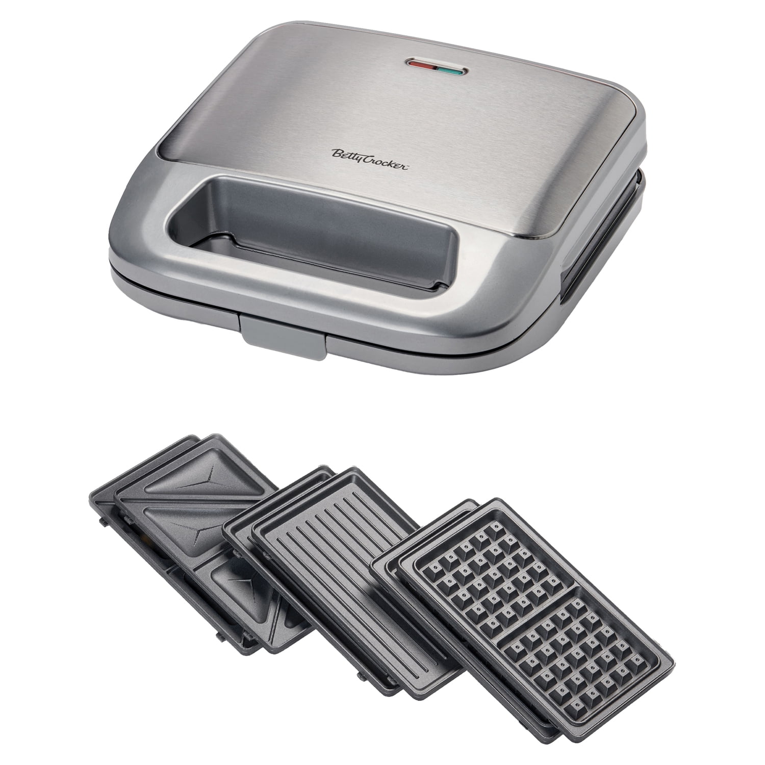 Silver Non-Stick 3-in-1 Indoor Grill, Sandwich & Waffle Maker