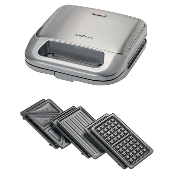 Betty Crocker 3-in-1 Indoor Electric Grill Plus with Sandwich/Panini Press and Waffle Maker (Silver), BC-4965S