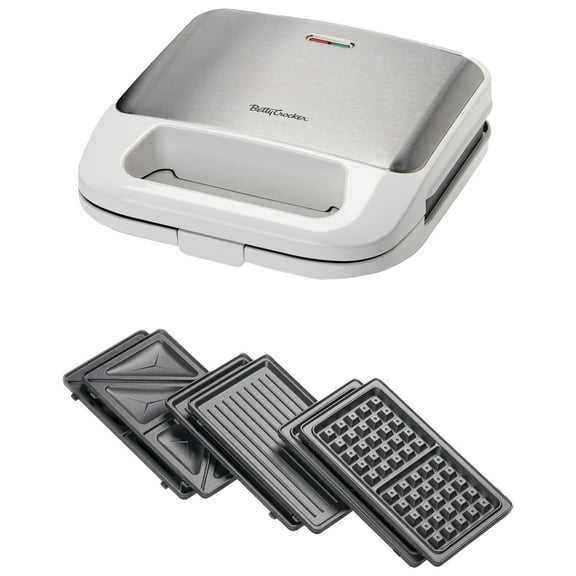 Betty Crocker 3-in-1 Indoor Grill, Sandwich / Panini Press & Waffle Maker Plus, Electric Grill Indoor with Interchangeable Non-Stick Plates, 750 Watts, BC-4965W, White