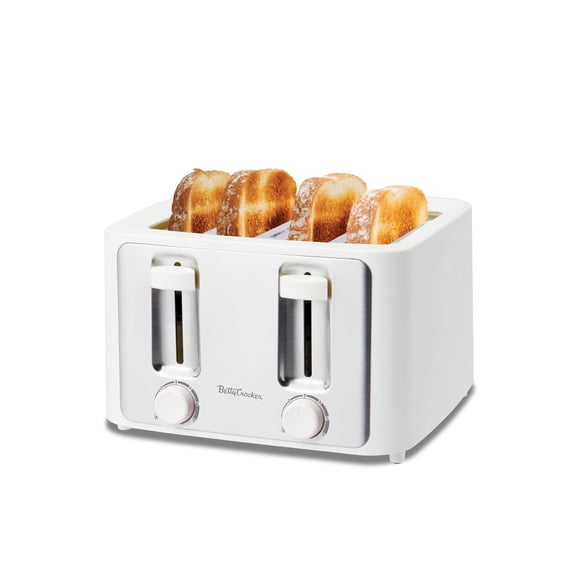 Betty Crocker 4-Slice Toaster, 1500W, Variable Toast Shade Control Dials, High Lift Feature, Cool Touch Housing, Bread Centering Guides, BC-5635W