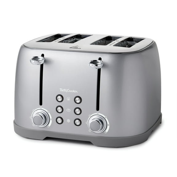 Betty Crocker 4-Slice Toaster, Silver with Extra Wide Slots