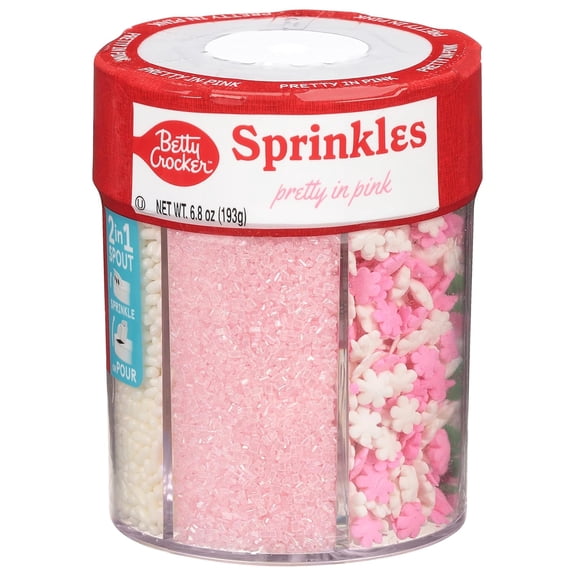 Betty Crocker 6 Cell Sprinkles, Pretty in Pink, Dessert Sprinkles for Cake, Cupcake, Cookies, Gender Reveal, Baby Showers, Pink and White Mix, 6.8 Oz Nonpareils