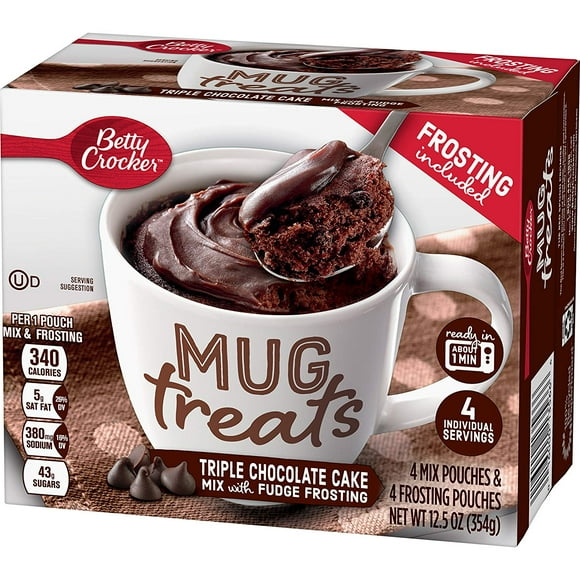 Betty Crocker Baking Mug Treats Triple Chocolate Cake Mix with Fudge Frosting, (Pack of 6)