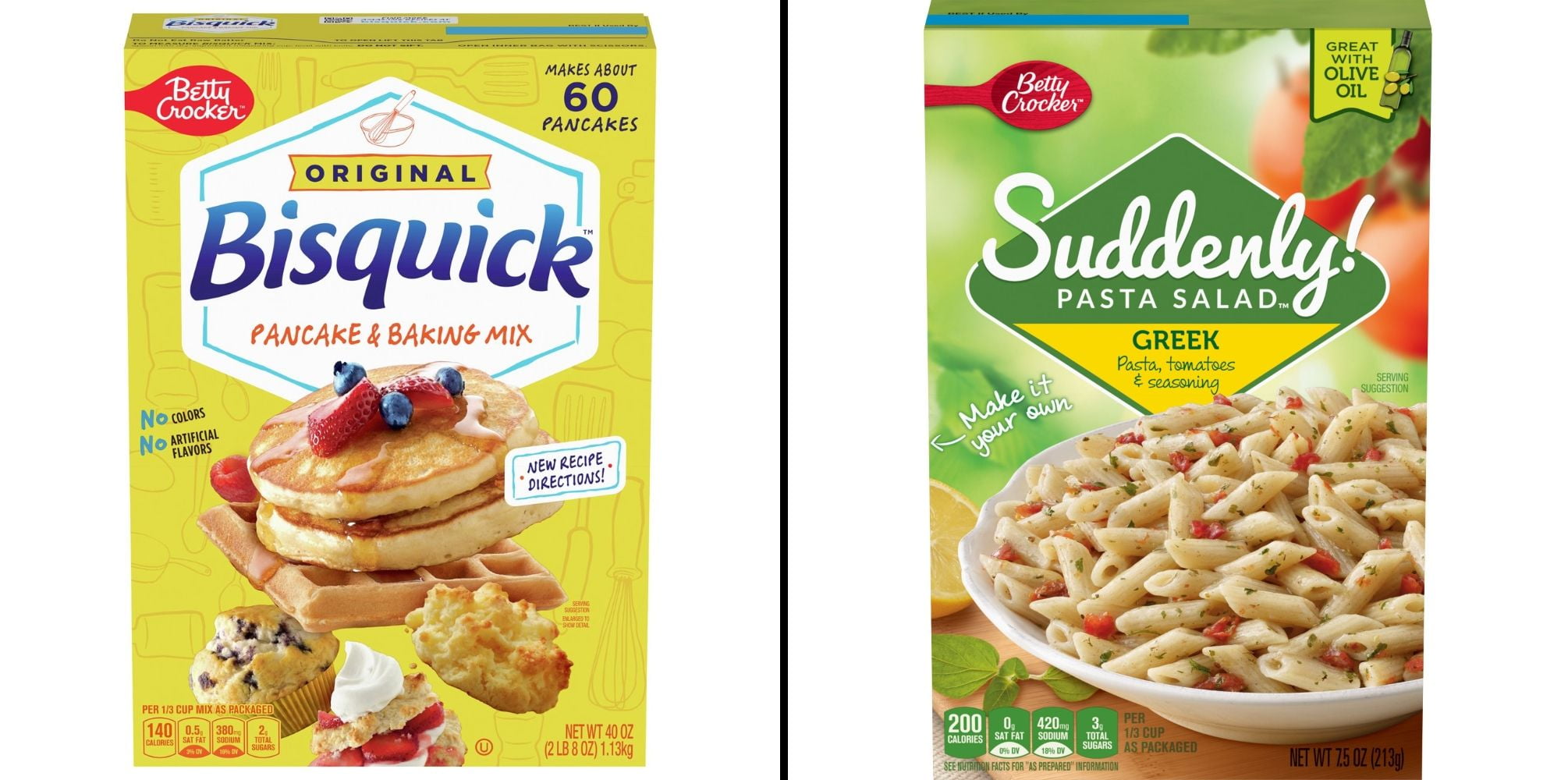 Betty Crocker Bisquick Pancake & Baking Mix 40 oz & Betty Crocker Suddenly Pasta Salad Greek 7.5 oz