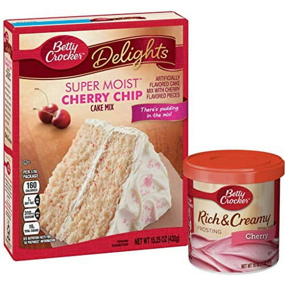 Betty Crocker Cherry Chip Cake Mix and Cherry Frosting Bundle (2 Items)