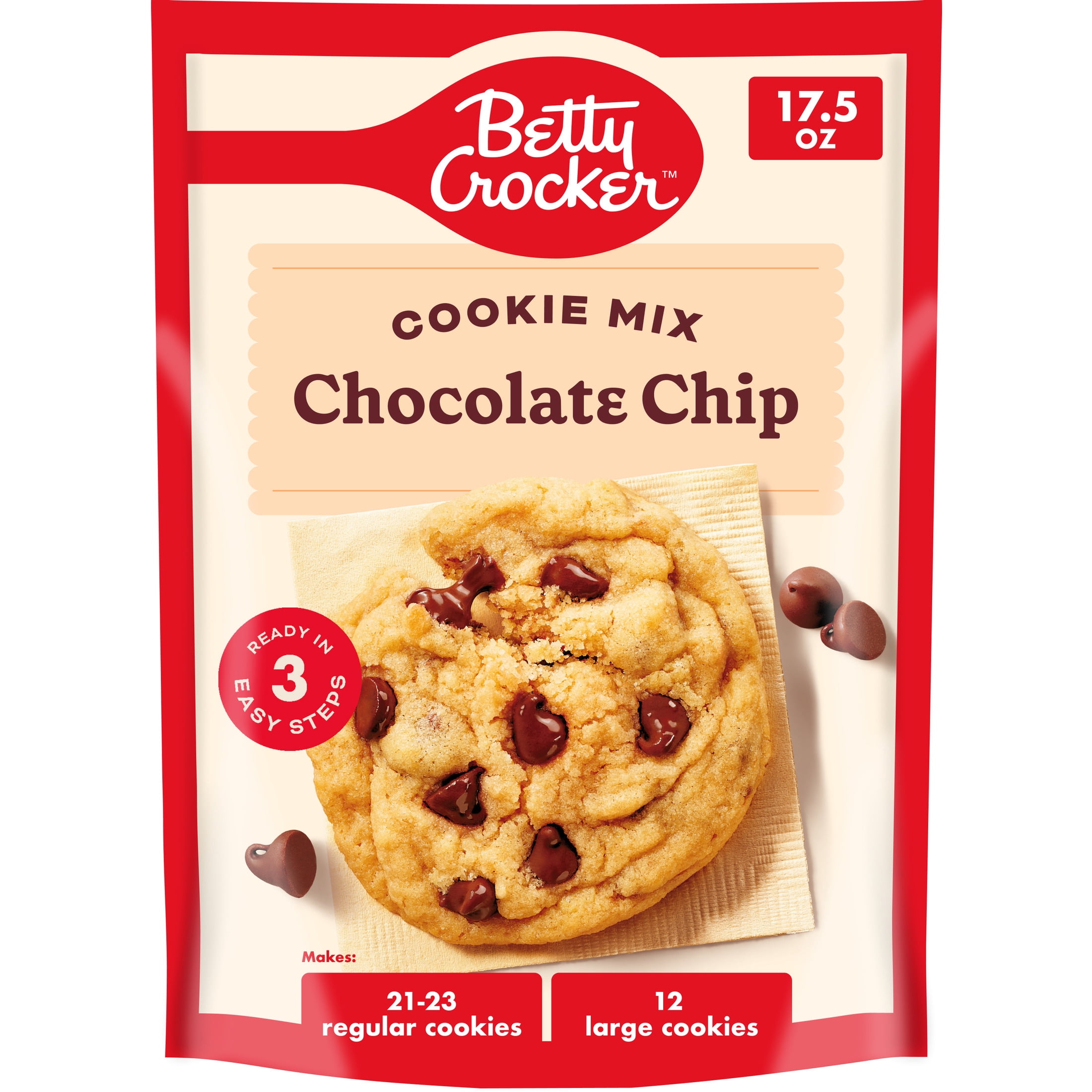 Betty Crocker Chocolate Chip Cookie Mix, Ready in 3 Easy Steps, 1 Bag, 17.5 oz