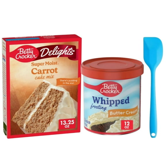 Betty Crocker Delight Super Moist Carrot Cake Baking Mix, 13.25 oz and Gluten-Free Whipped Buttercream Frosting, 12 oz with Spatula