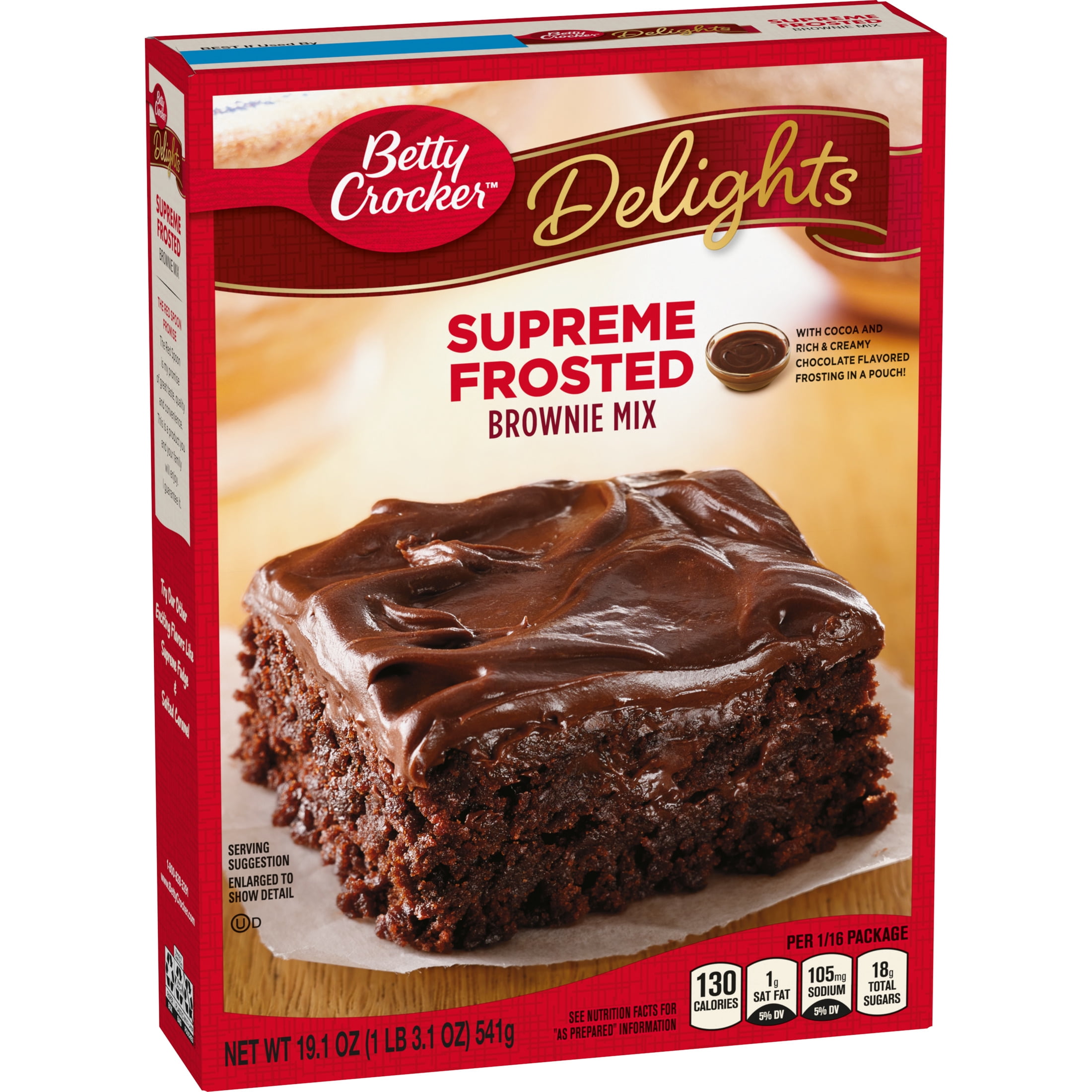 Betty Crocker Delights Supreme Frosted Brownie Baking Mix with Frosting, 19.1oz, Cardboard Box, New