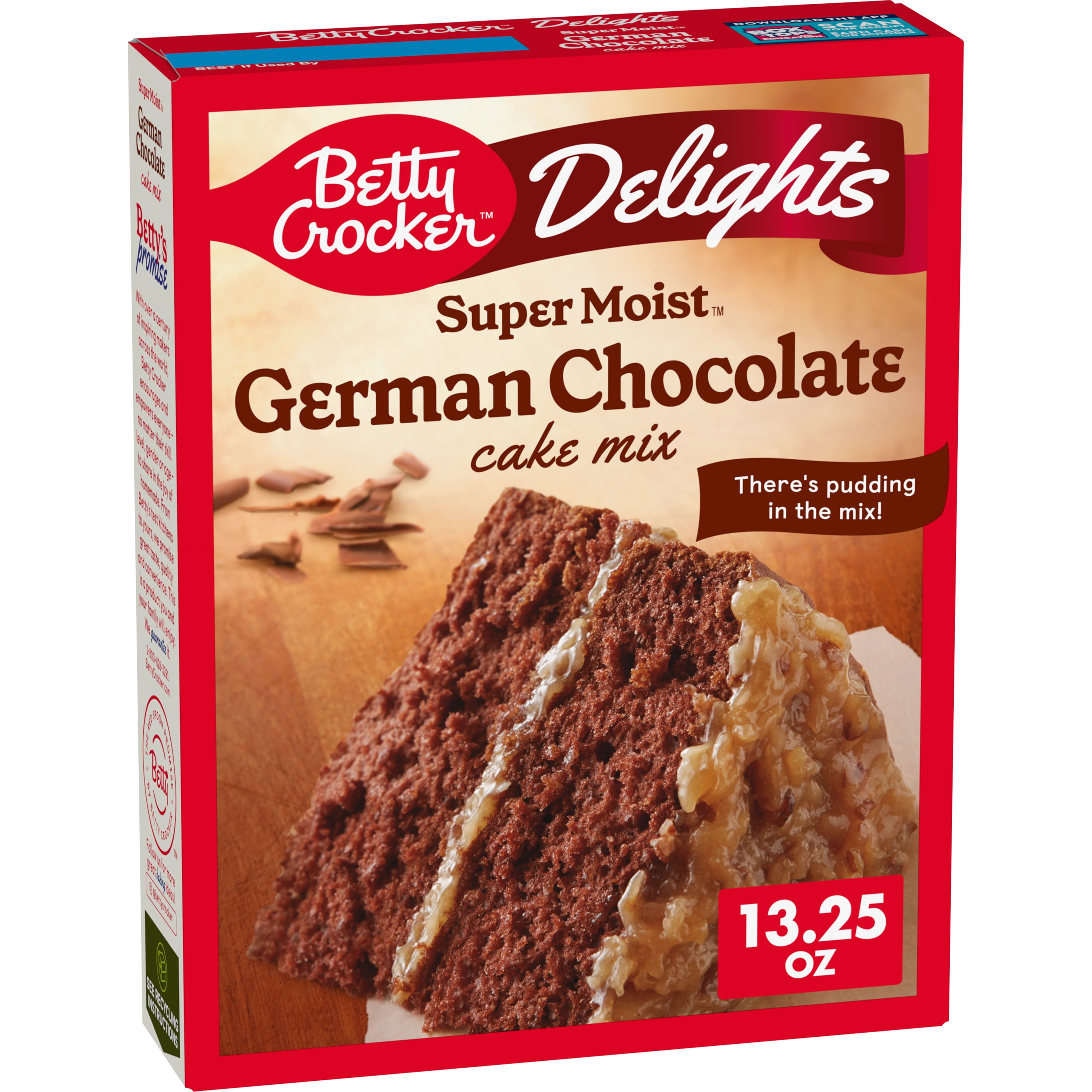Betty Crocker Delights Super Moist German Chocolate Cake Mix, 13.25oz, Shelf Stable, Cardboard Box