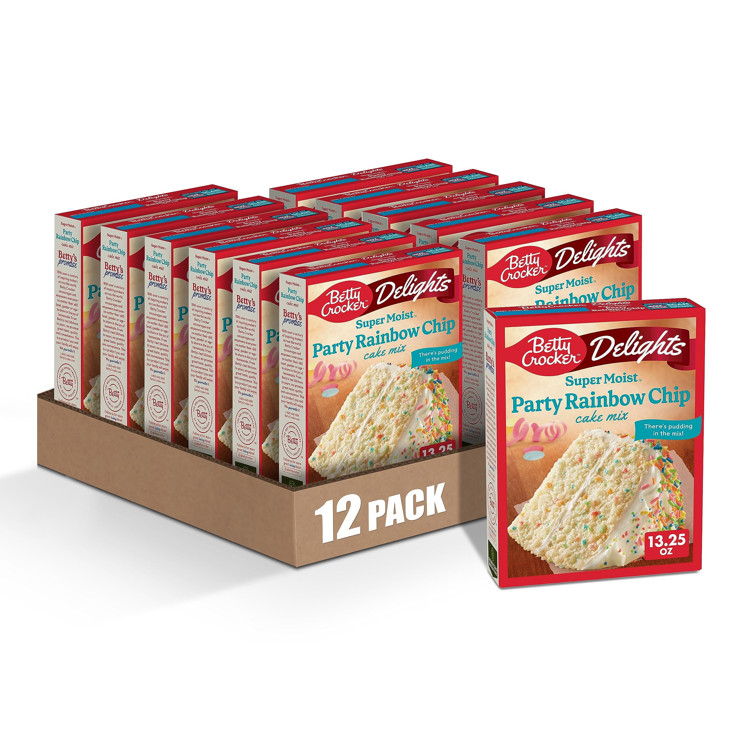 Betty Crocker Delights Super OKA4&nbsp;Moist Party Rainbow Chip Cake Mix, 13.25 oz. (Pack of 12)