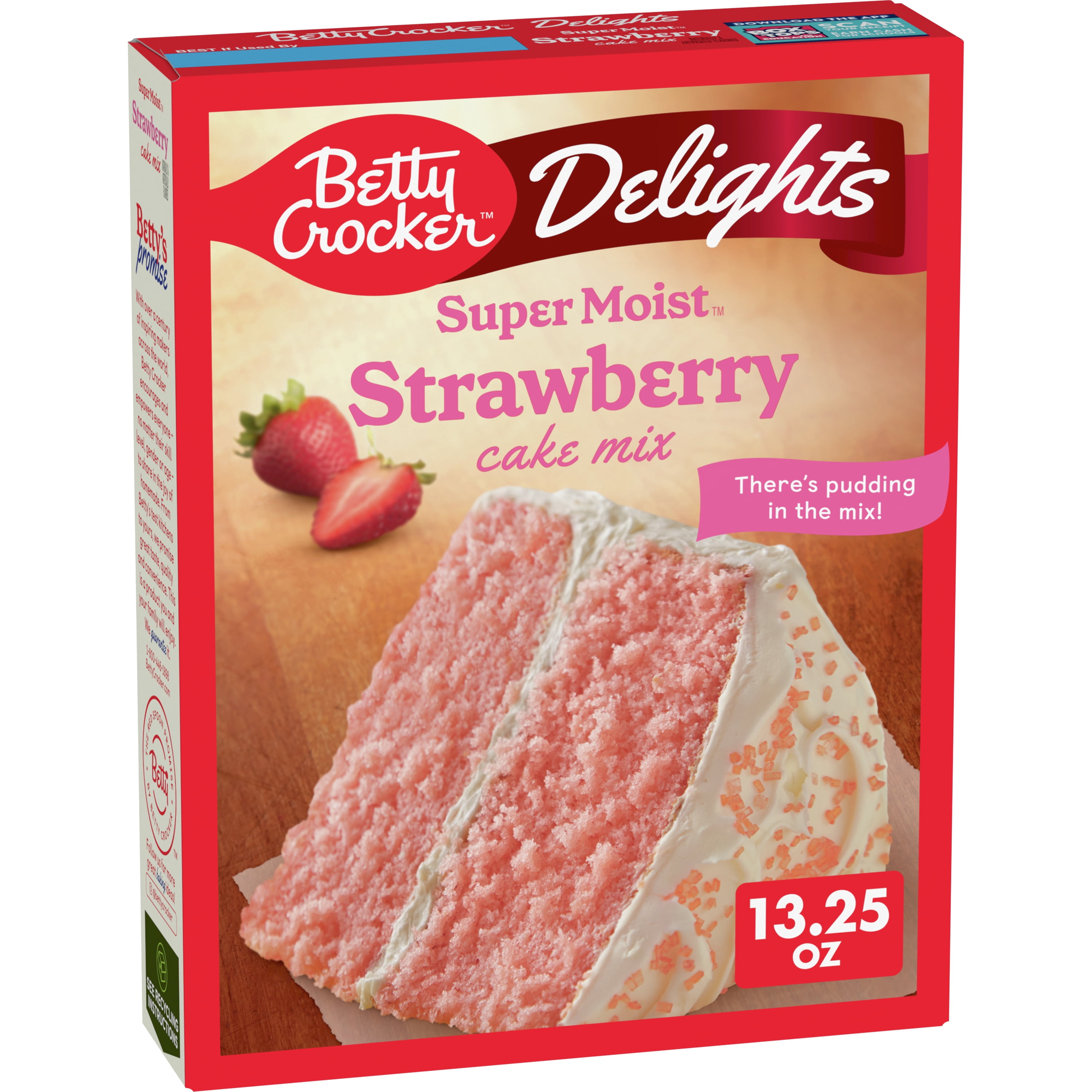Betty Crocker Delights Super Moist Strawberry Cake Mix, 13.25oz, Shelf Stable, Cardboard Box, New