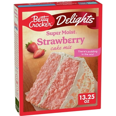 Betty Crocker Delights Super Moist Strawberry Cake Mix, 13.25oz, Shelf Stable, Cardboard Box, New