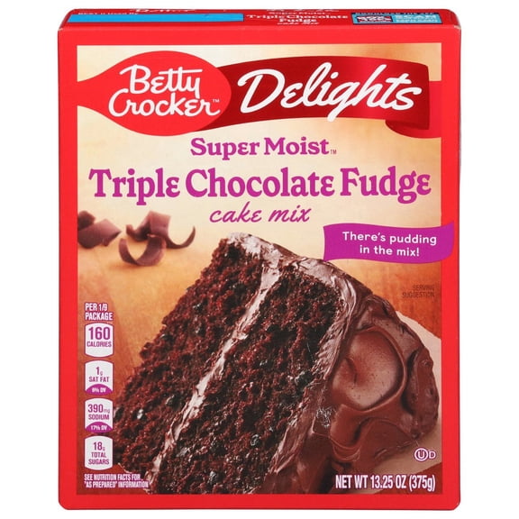 Betty Crocker Delights Super Moist Triple Chocolate Fudge Cake Mix, 13.25 oz pack of 2