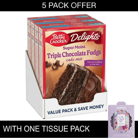 Betty Crocker Delights Super Moist, Triple Chocolate Fudge, Cake Mix, 13.25 ozBoxes