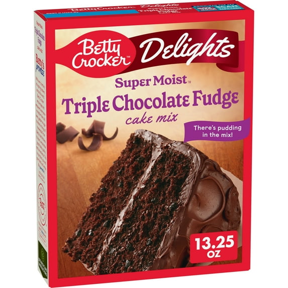 Betty Crocker Delights Super Moist, Triple Chocolate Fudge, Cake Mix, 13.25 oz