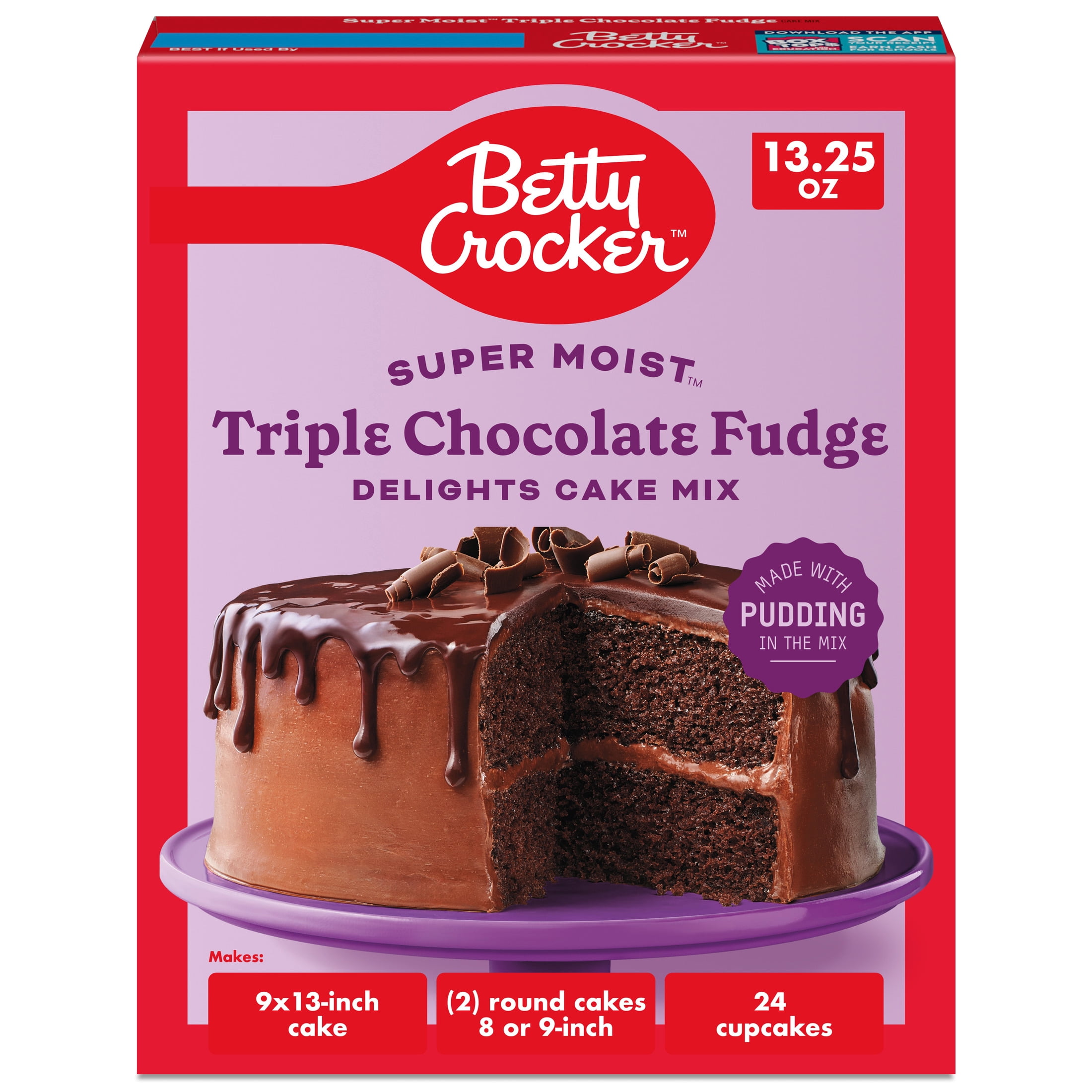 Betty Crocker Super Moist Triple Chocolate Fudge Cake Mix, Easy To Bake, 1 Box, 13.25 oz